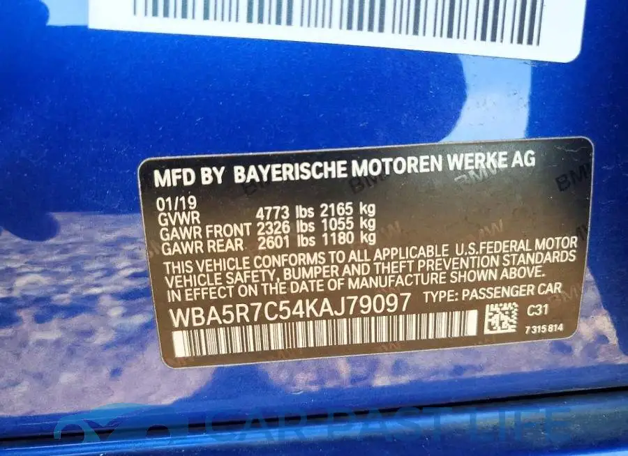 WBA5R7C54KAJ79097# 12