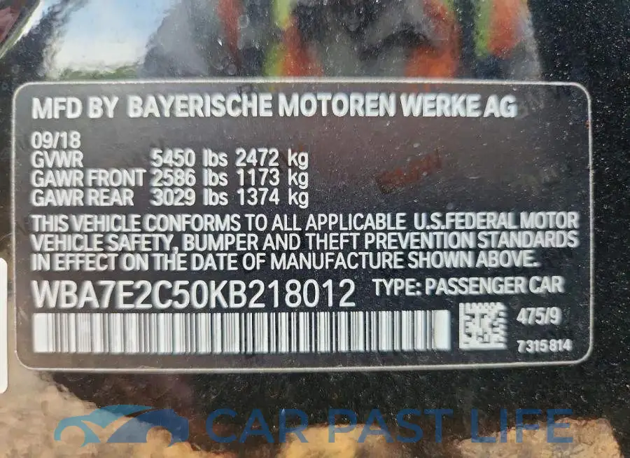 WBA7E2C50KB218012# 12