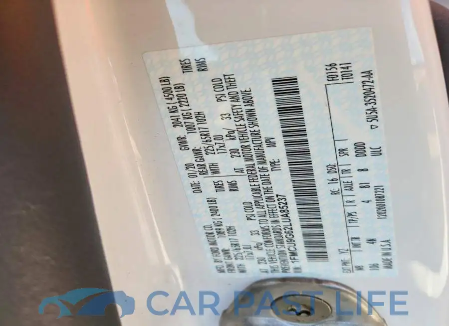 1FMCU9G62LUA85237# 12