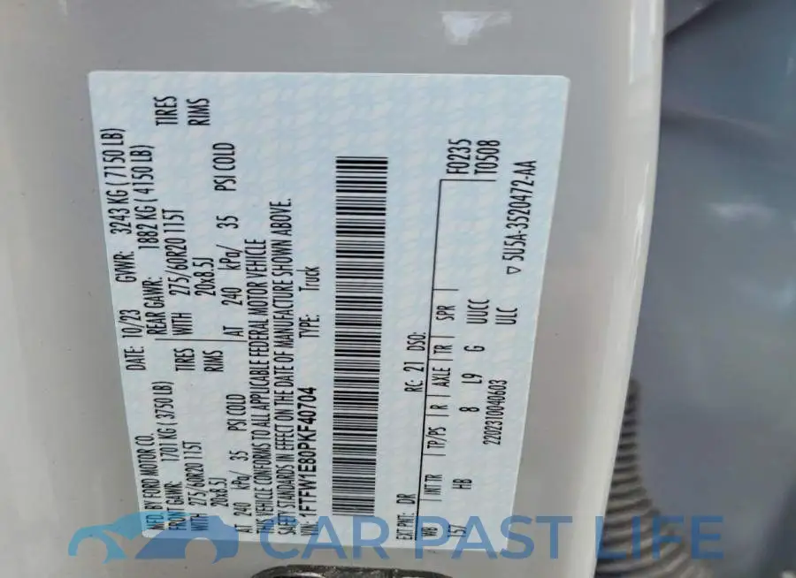 1FTFW1E80PKF40704# 12