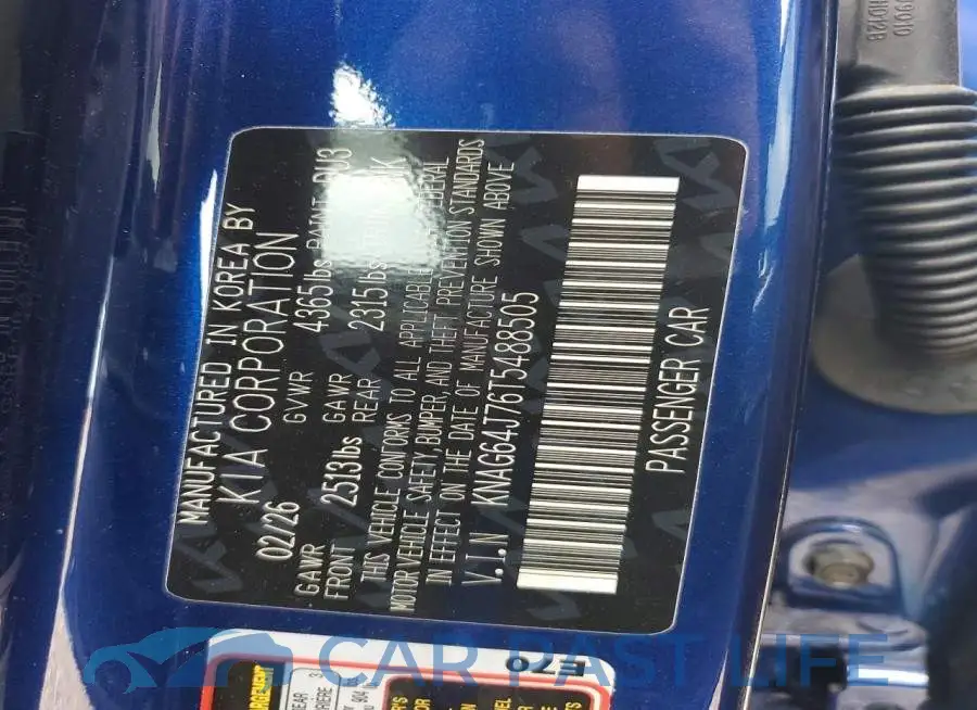 KNAG64J76T5488505# 13