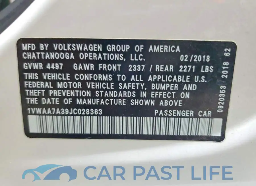 1VWAA7A39JC028363# 12