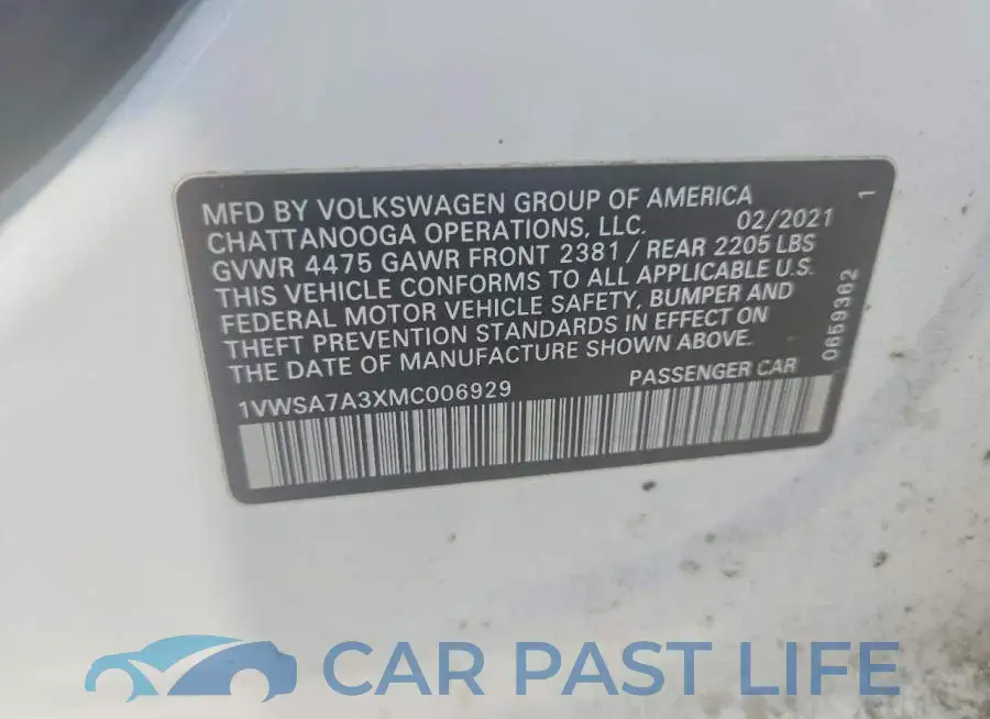 1VWSA7A3XMC006929# 12