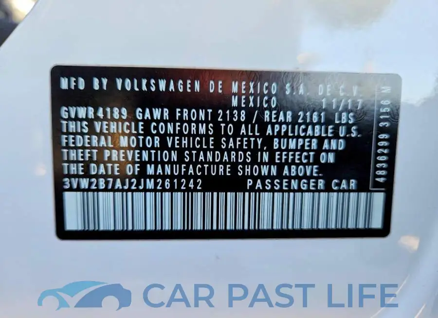 3VW2B7AJ2JM261242# 12