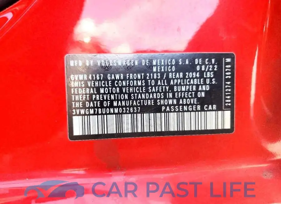3VWGM7BU0NM032637# 12