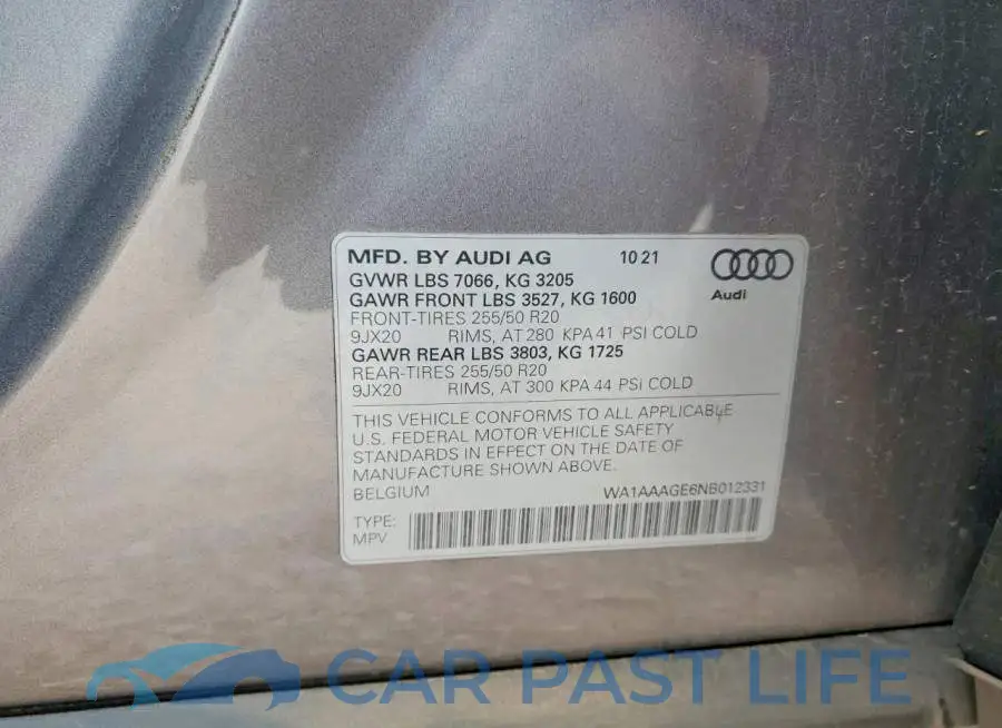 WA1AAAGE6NB012331# 13