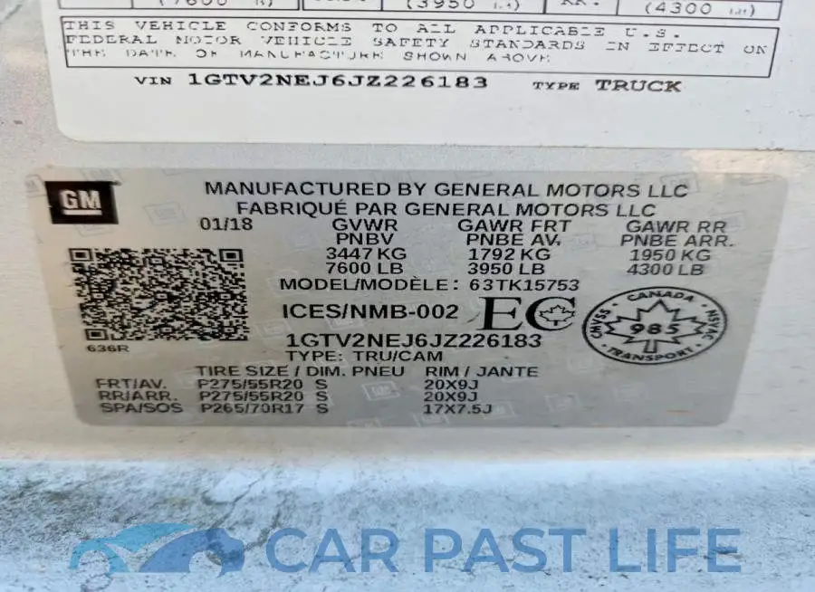 1GTV2NEJ6JZ226183# 12