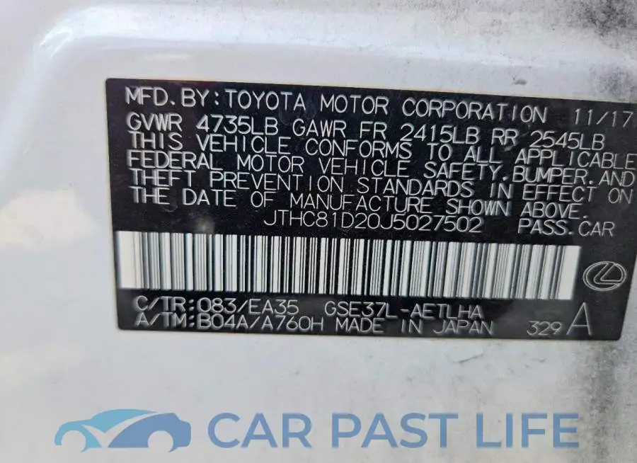 JTHC81D20J5027502# 12