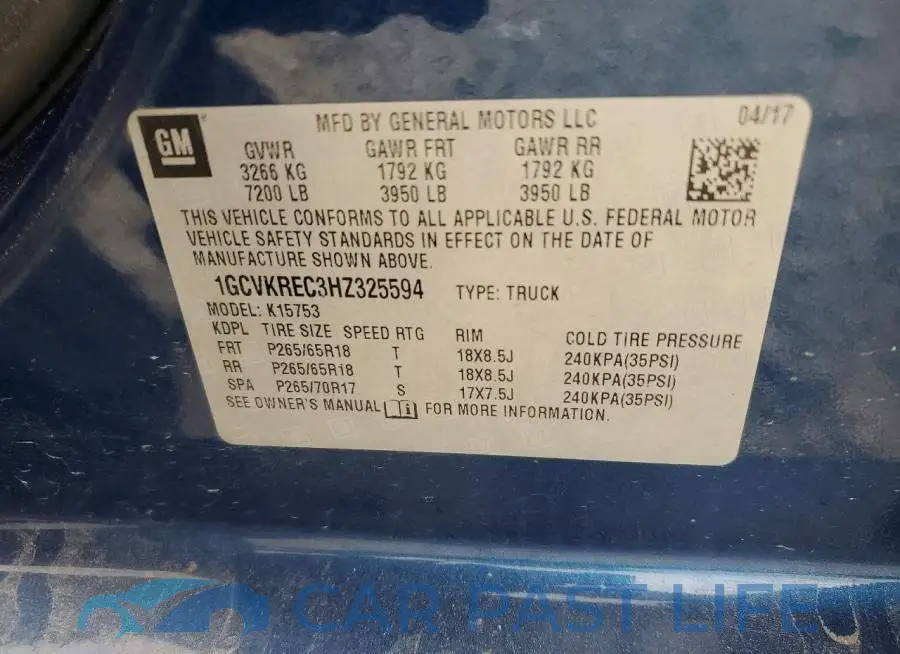 1GCVKREC3HZ325594# 12