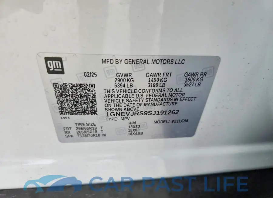 1GNEVJRS9SJ191262# 12