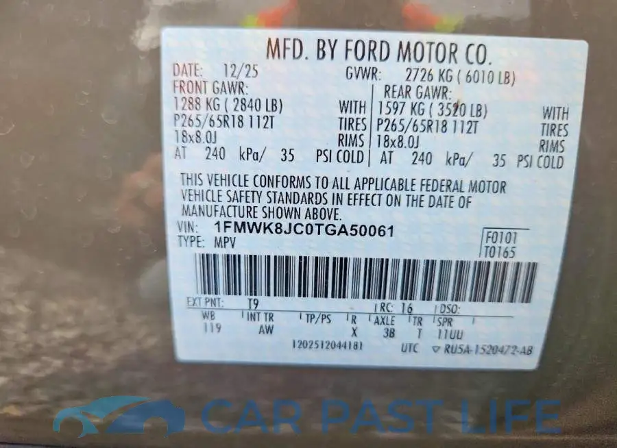 1FMWK8JC0TGA50061# 13
