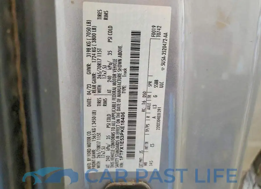 1FTFX1E53PKE18406# 12