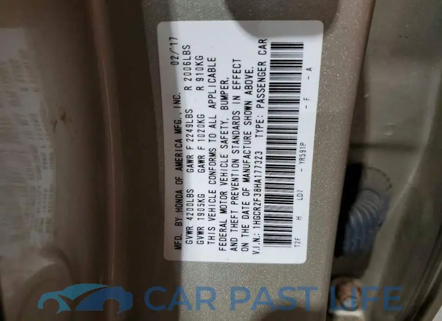 1HGCR2F38HA177323# 13