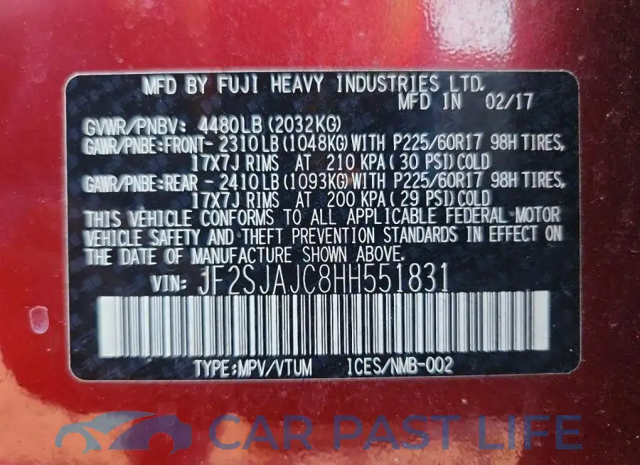 JF2SJAJC8HH551831# 13