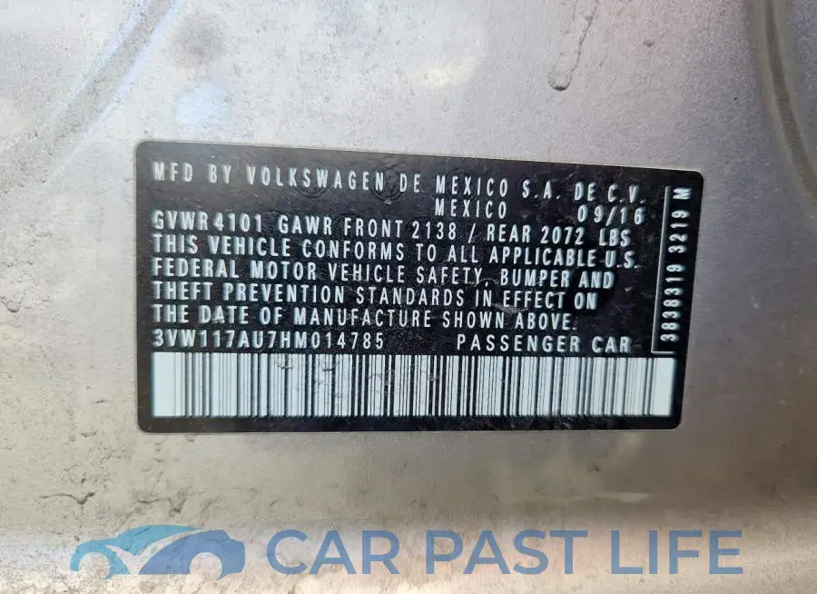 3VW117AU7HM014785# 12