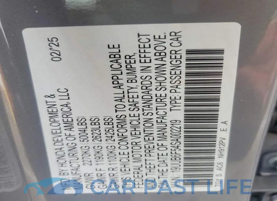 19UUB6F54SA002219# 12