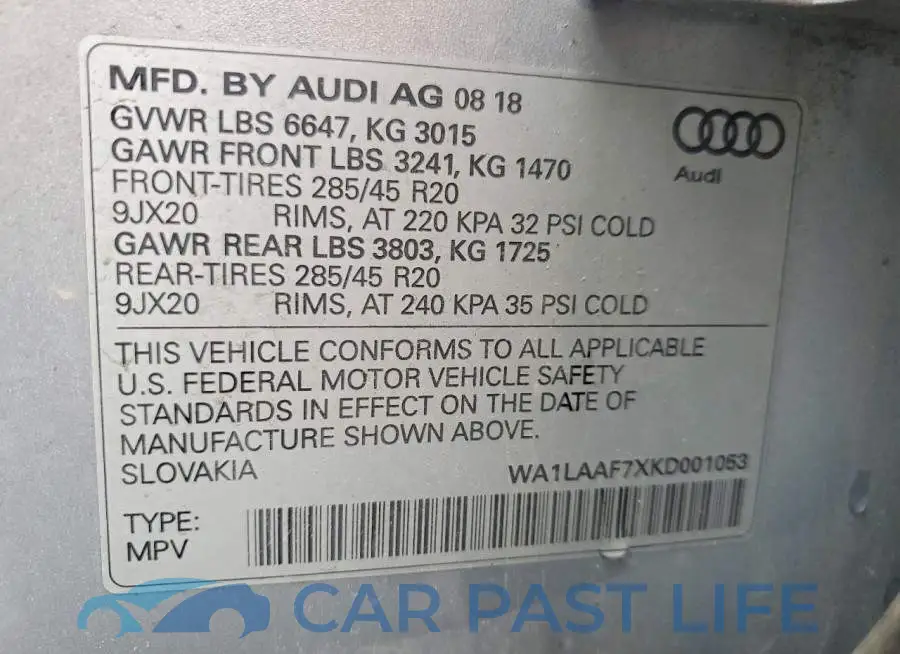 WA1LAAF7XKD001053# 13