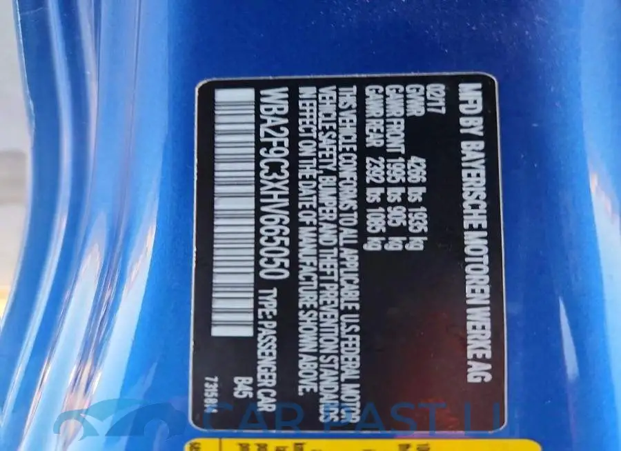 WBA2F9C3XHV665050# 12