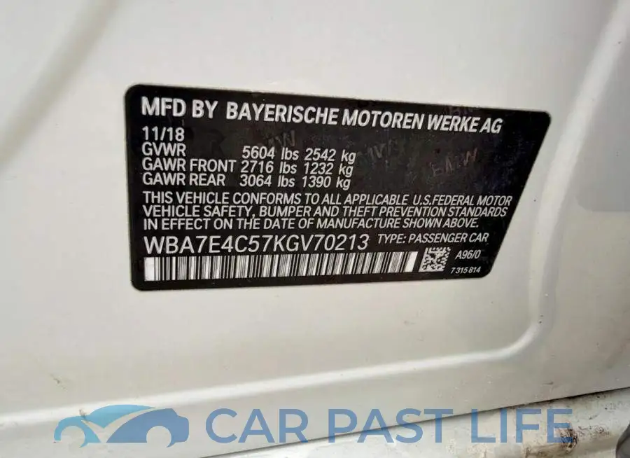 WBA7E4C57KGV70213# 10