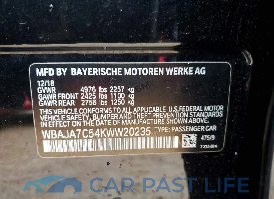 WBAJA7C54KWW20235# 12