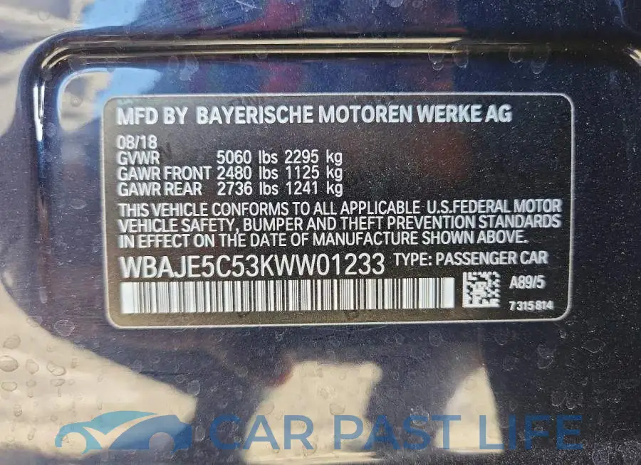 WBAJE5C53KWW01233# 12