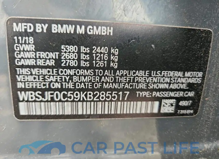 WBSJF0C59KB285517# 12