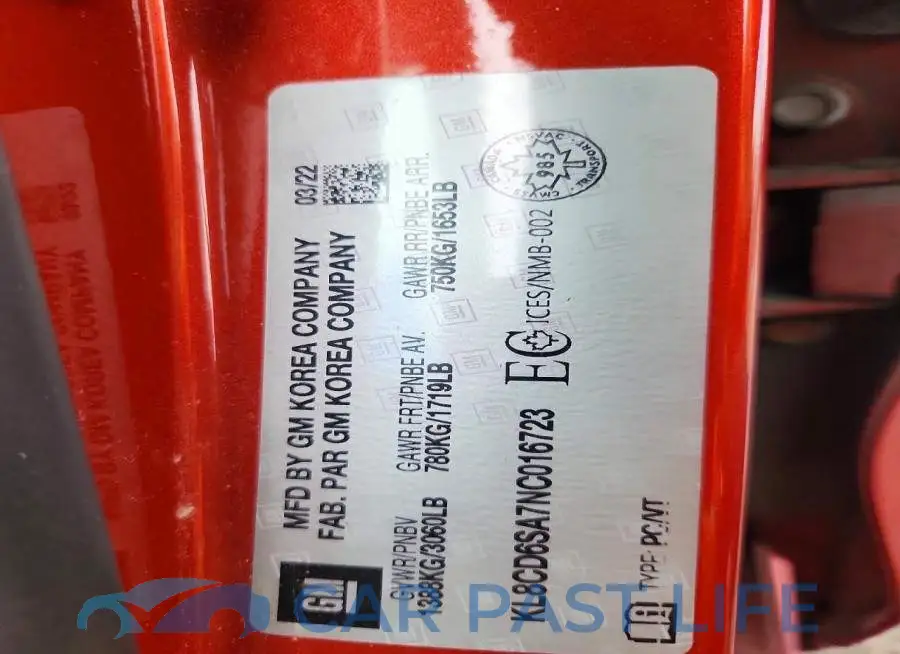 KL8CD6SA7NC016723# 12