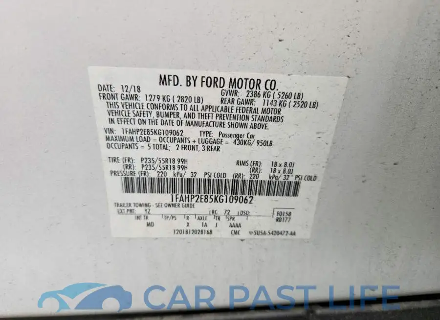 1FAHP2E85KG109062# 13