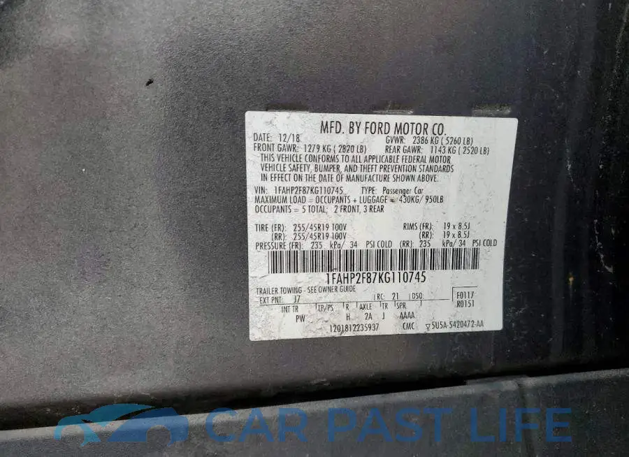 1FAHP2F87KG110745# 12