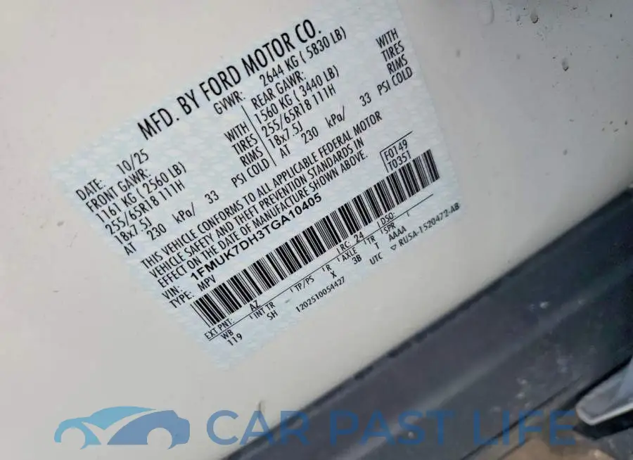 1FMUK7DH3TGA10405# 12