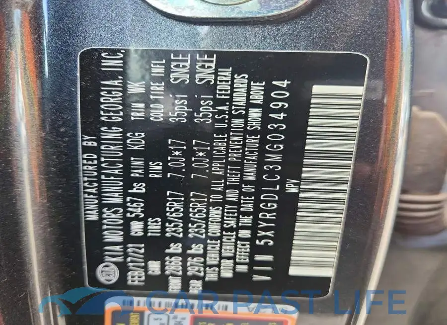 5XYRGDLC3MG034904# 13