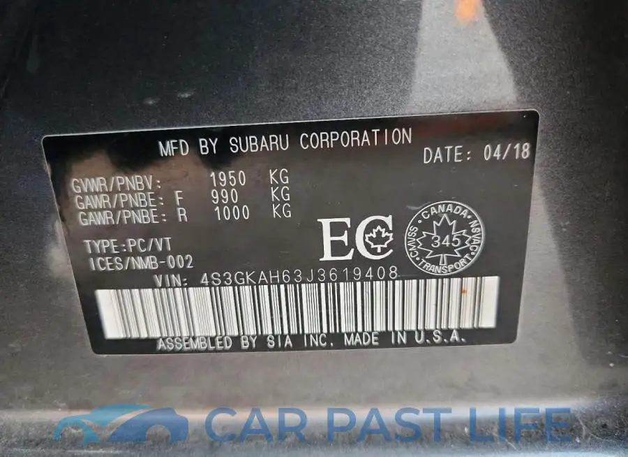 4S3GKAH63J3619408# 12