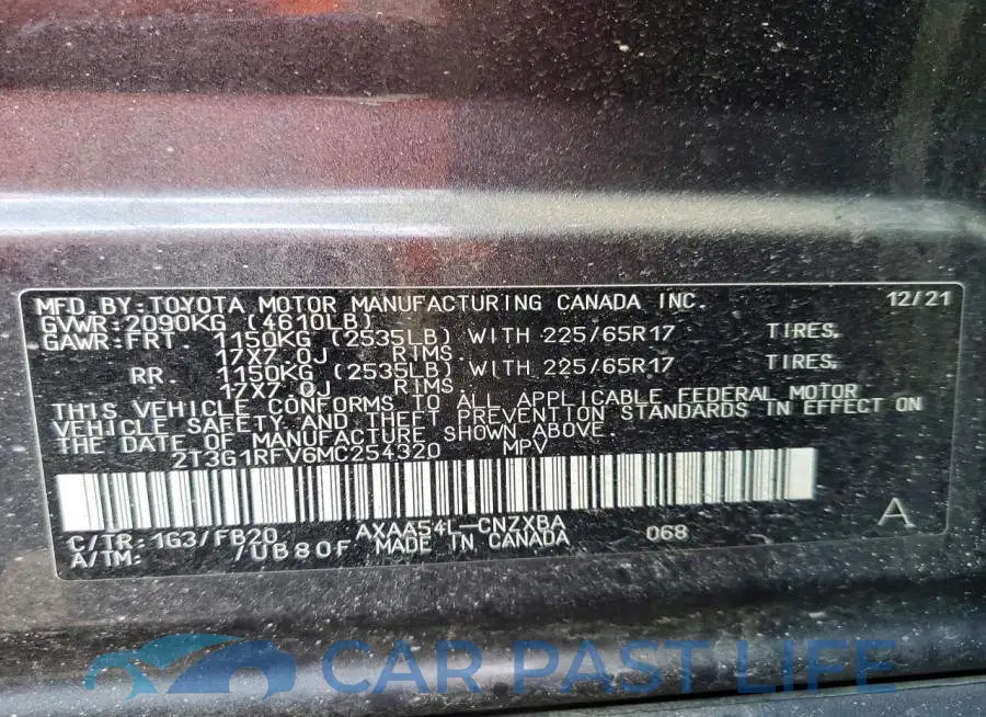 2T3G1RFV6MC254320# 13