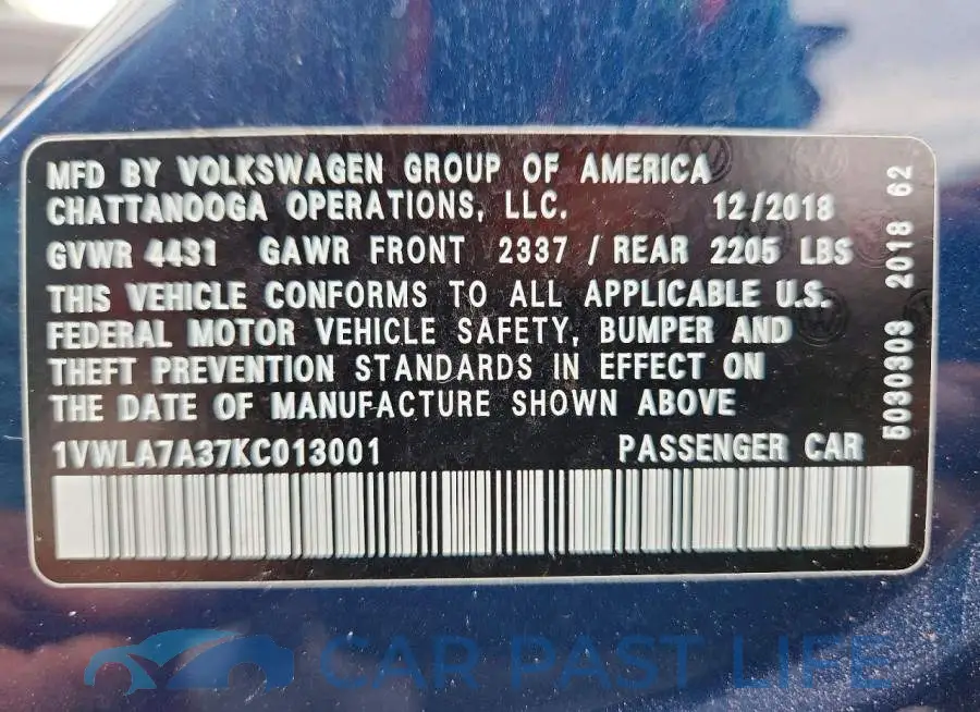 1VWLA7A37KC013001# 12