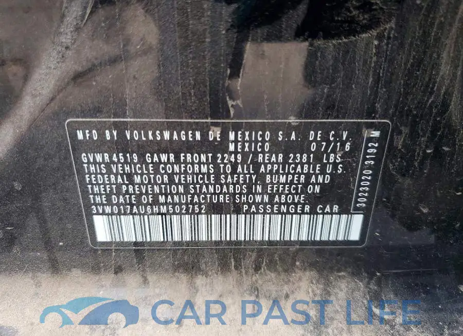 3VW017AU6HM502752# 13