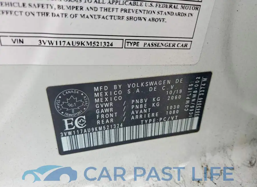 3VW117AU9KM521324# 12