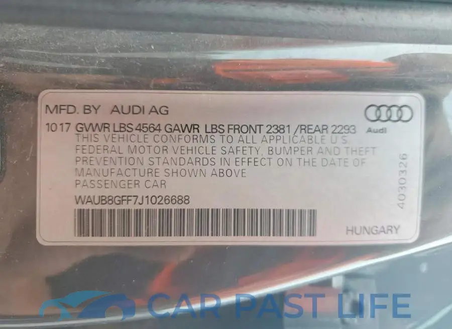 WAUB8GFF7J1026688# 12