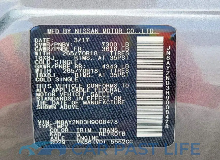 JN8AY2ND3H9008478# 13