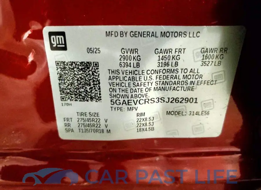 5GAEVCRS3SJ262901# 14