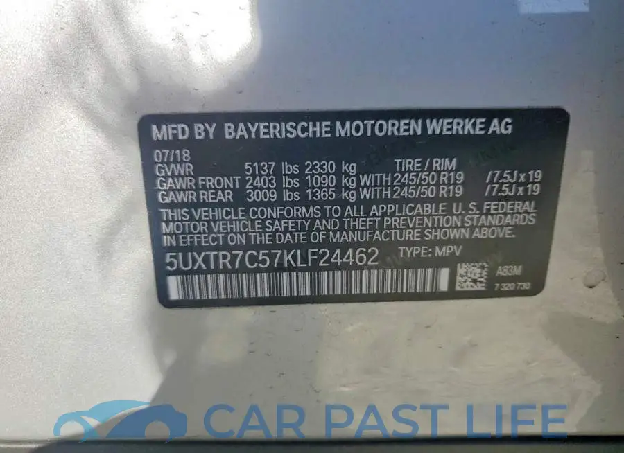 5UXTR7C57KLF24462# 12