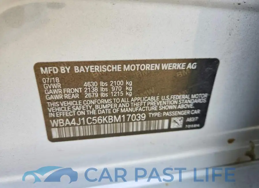 WBA4J1C56KBM17039# 12