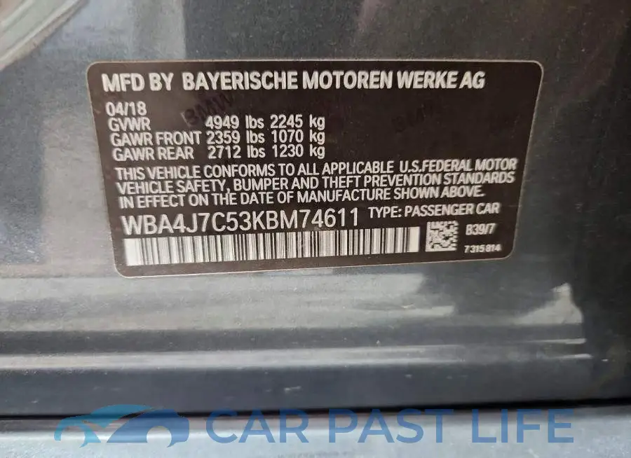 WBA4J7C53KBM74611# 12