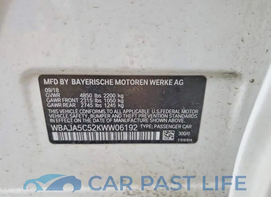 WBAJA5C52KWW06192# 12