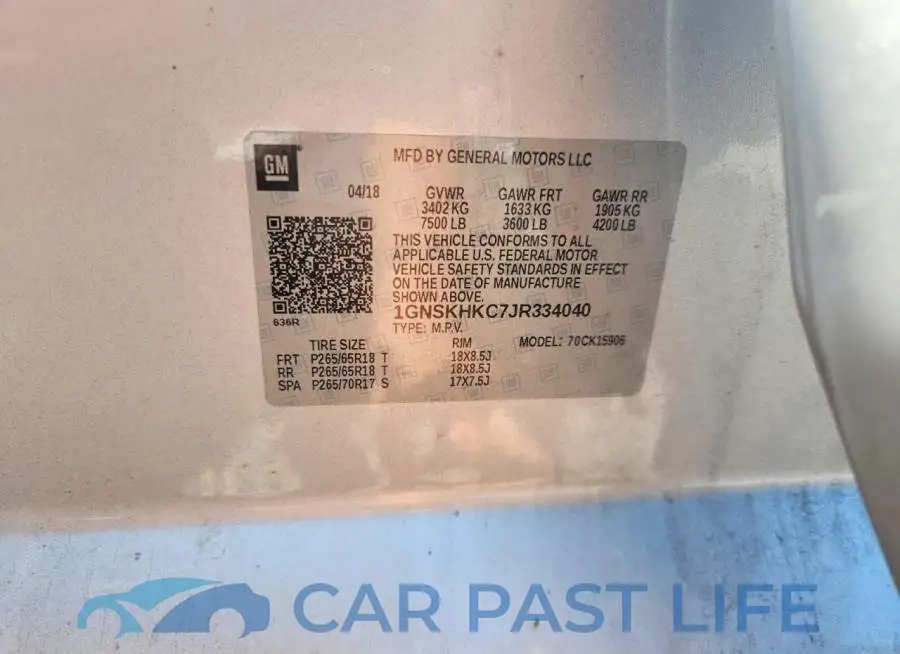 1GNSKHKC7JR334040# 12