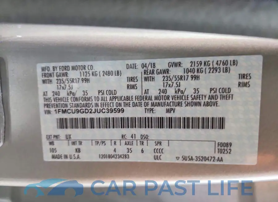 1FMCU9GD2JUC39599# 13