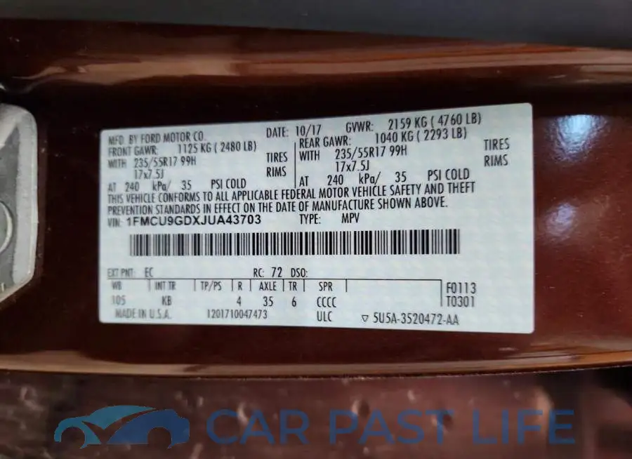 1FMCU9GDXJUA43703# 13