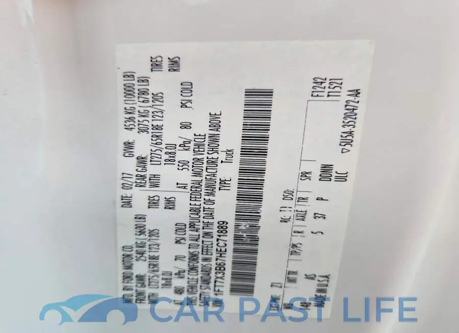 1FT7X3B67HEC71889# 12