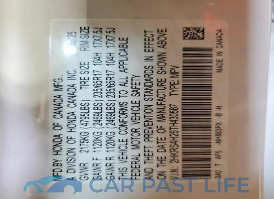 2HKRS4H26TH430587# 12