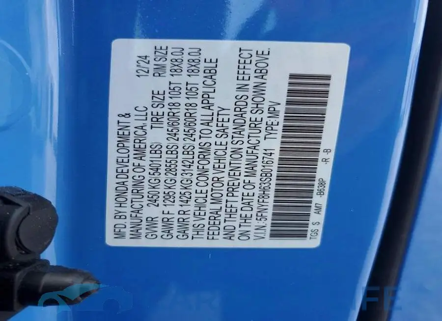 5FNYF8H63SB016741# 14