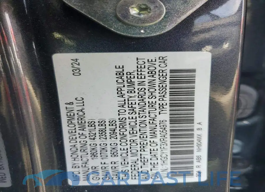 1HGCY1F3XRA054976# 12